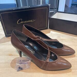 Vtg Classy Caressa Falcon Brown Leather Pumps heels Pointed Toe 8.5 N